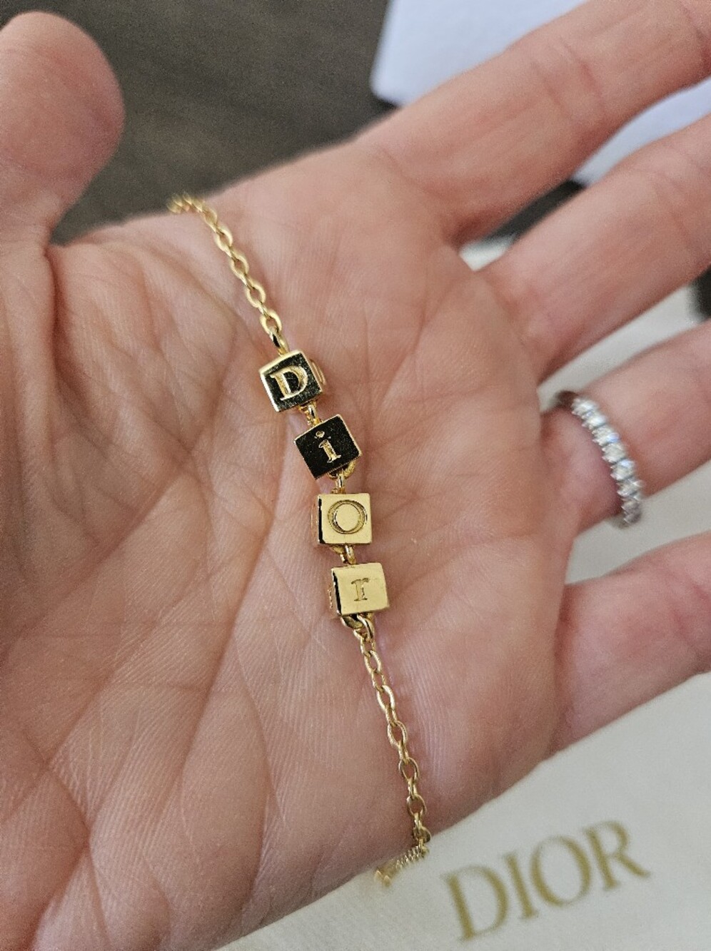 Christian Dior Gold Tone DIOR Cube Bracelet 6 3/4" + Dior Dust & Shopping Bag - Picture 7 of 9